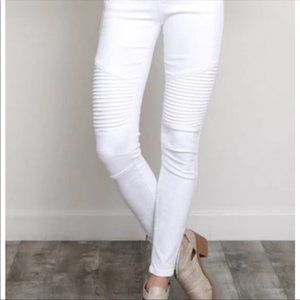 Coated Cream/Off White Biker Moto Jeans Sz 2